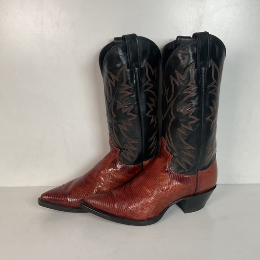 Justin Women’s Snip Toe Lizard Cowgirl Boots 9 B USA Made