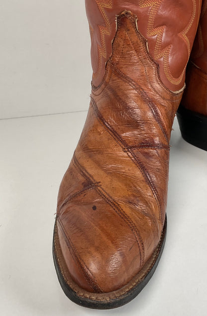 Vintage Tony Lama Eel Skin Cowboy Boots 8.5 D Gold Label Exotic