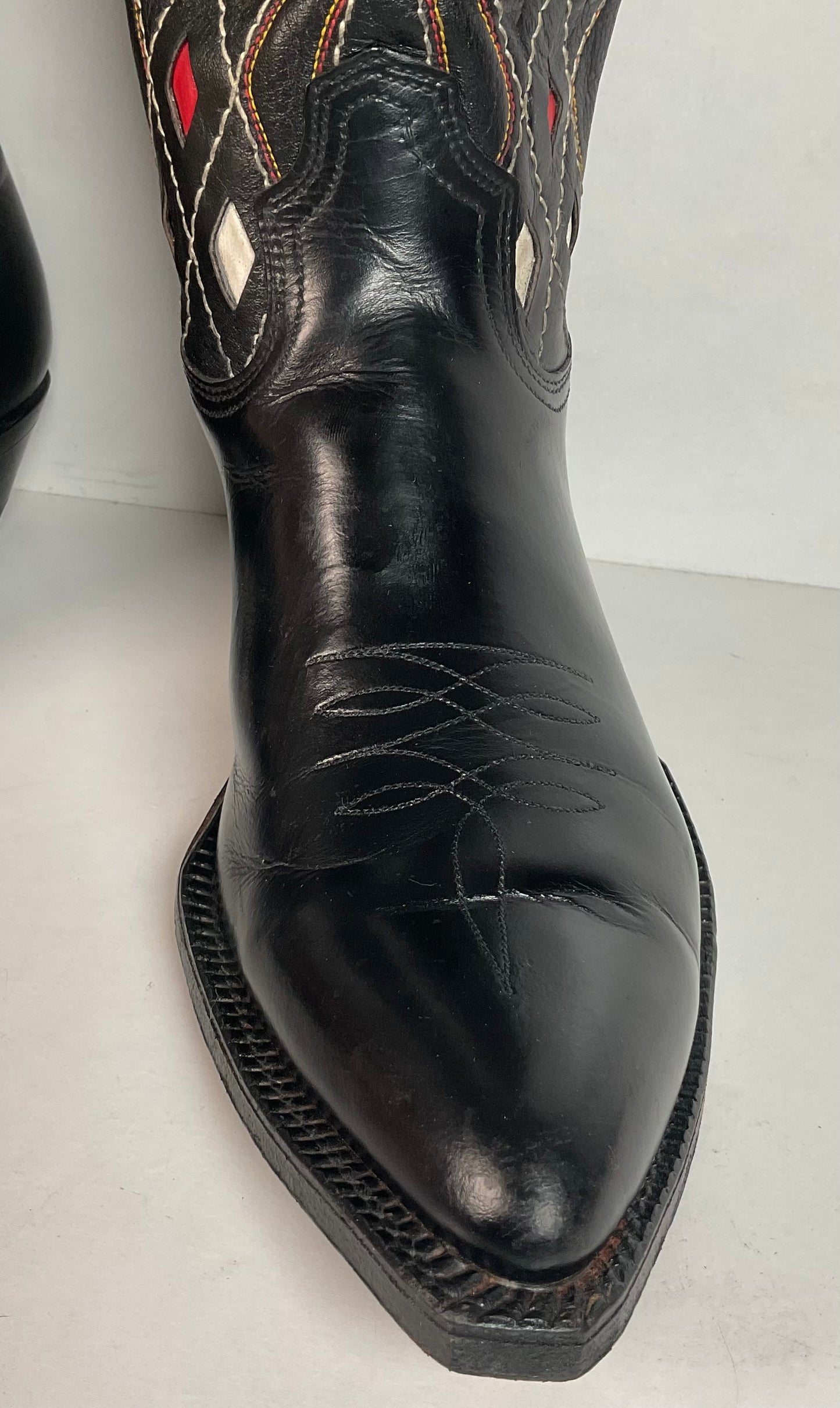 Vintage 1960s ACME Tooled Diamond Inlay Leather Cowboy Boots 8 D Old Label USA Made
