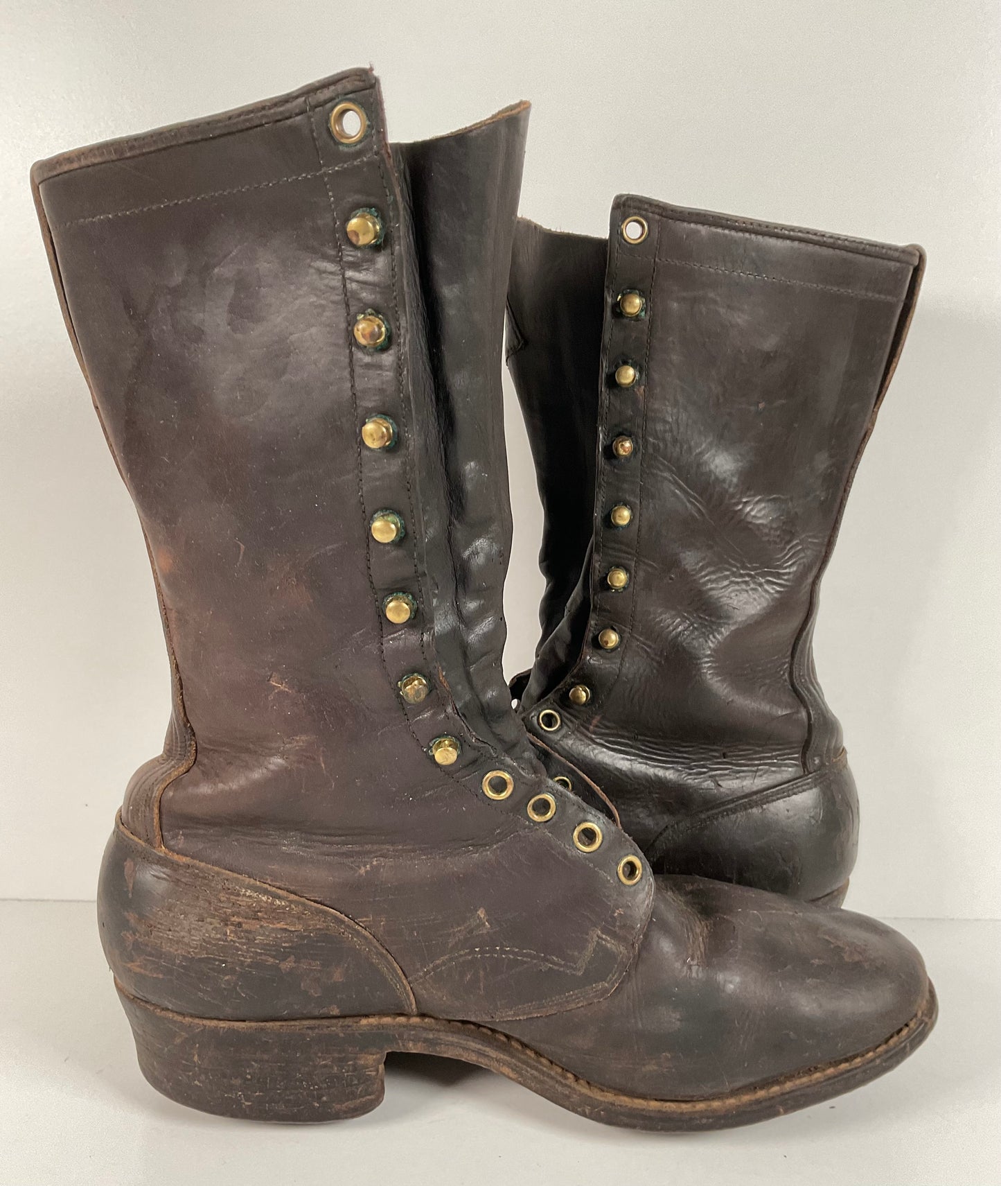 Vintage 1950s Montgomery Ward Pole Climber Boots 8.5 E Spiked Smokejumper USA