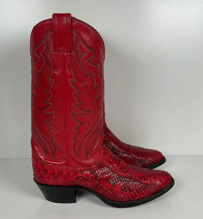 Vintage Justin Python Snakeskin Cowboy Boots | USA Made | Red | Men’s 8.5 D