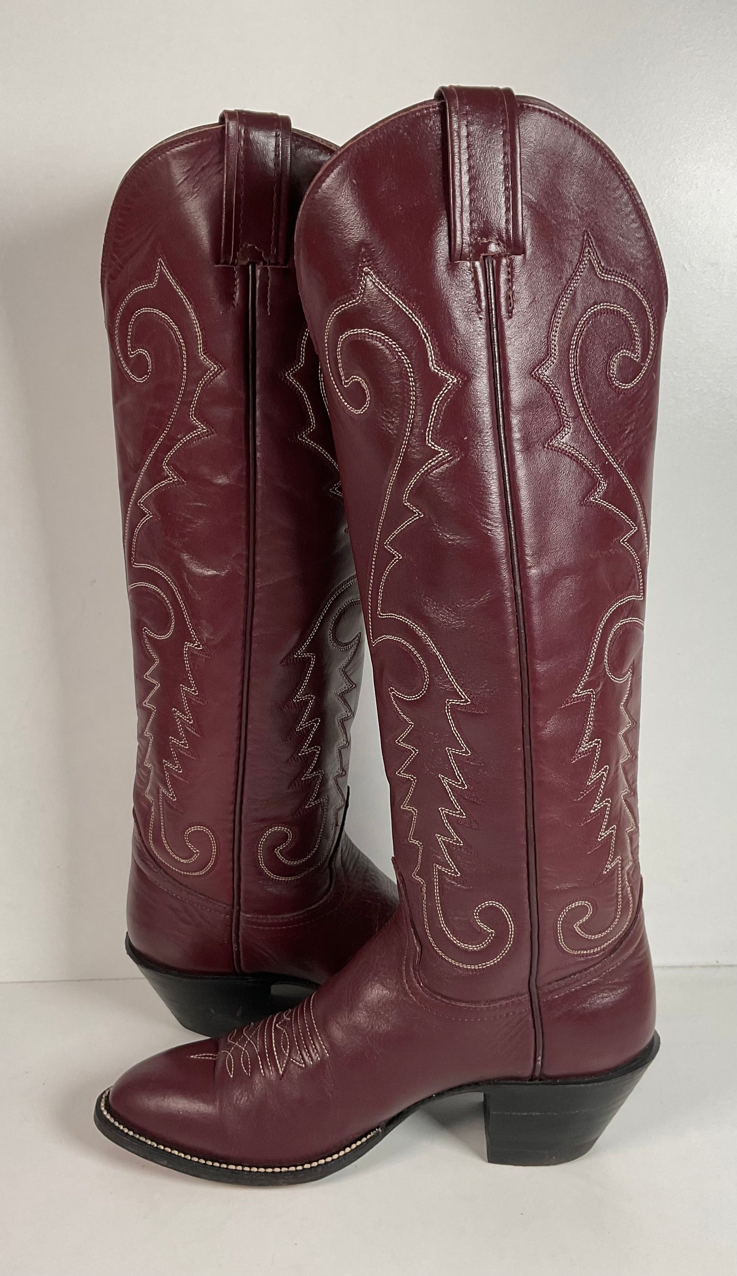 Vintage Hondo 18” Burgundy Cowgirl Boots 6.5 A Stitched