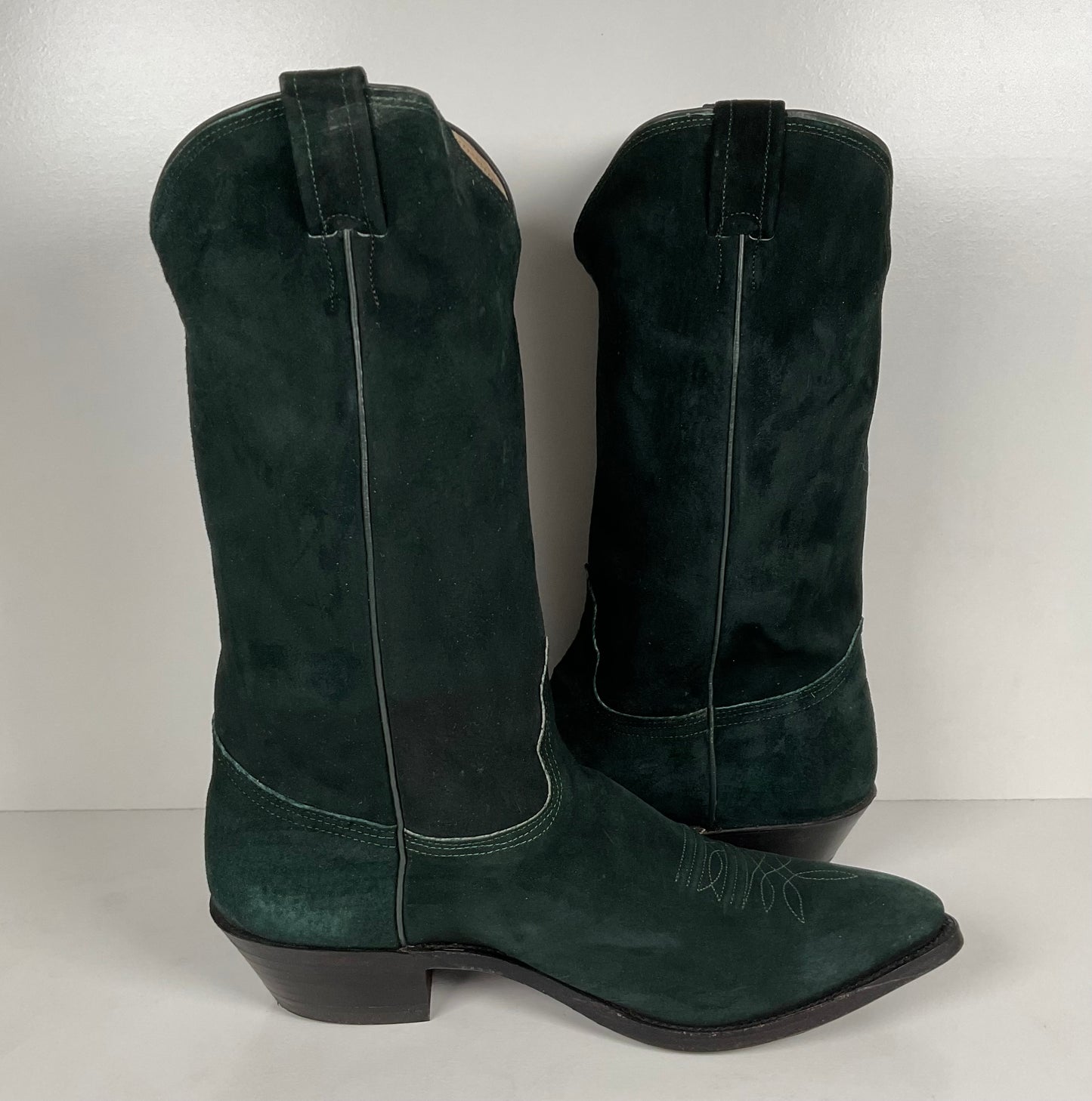 Vintage Nocona Wild Boar Cowboy Boots | Pig Skin Suede | Emerald Green | Men’s 11 E