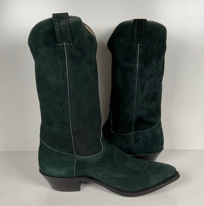 Vintage Nocona Wild Boar Cowboy Boots | Pig Skin Suede | Emerald Green | Men’s 11 E
