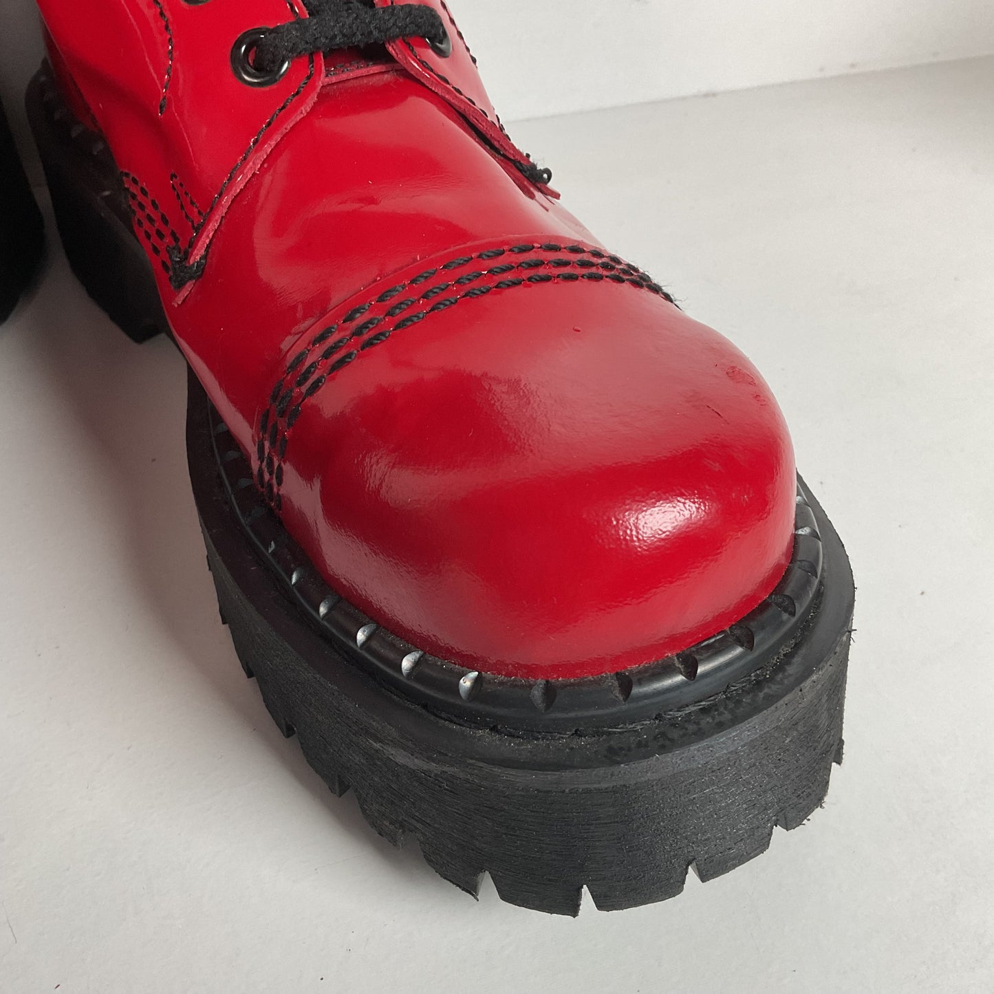Underground England Lace Up Boots | Safety Toe | Cherry Red Patent | UK 6 | US 8