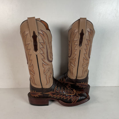 Lucchese Teju Lizard Cowgirl Boots 5 B Creme Stitched