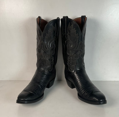 Recrafted Lucchese Teju Lizard Cowboy Boots 8.5 D Old Label Classic Black