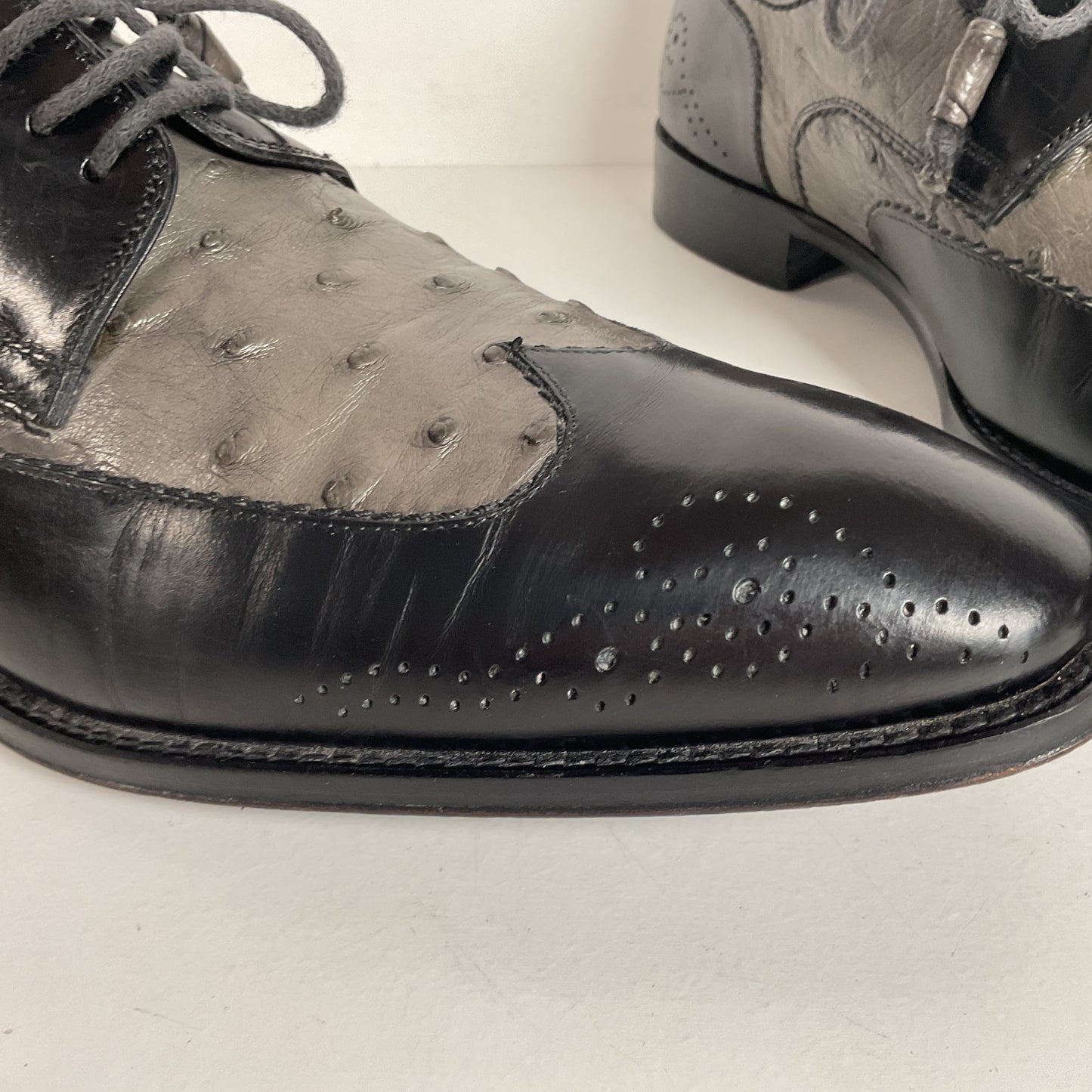 Mezlan Ostrich Quill Medallion Shoes | Derby | Exotic | Men’s 9.5 M