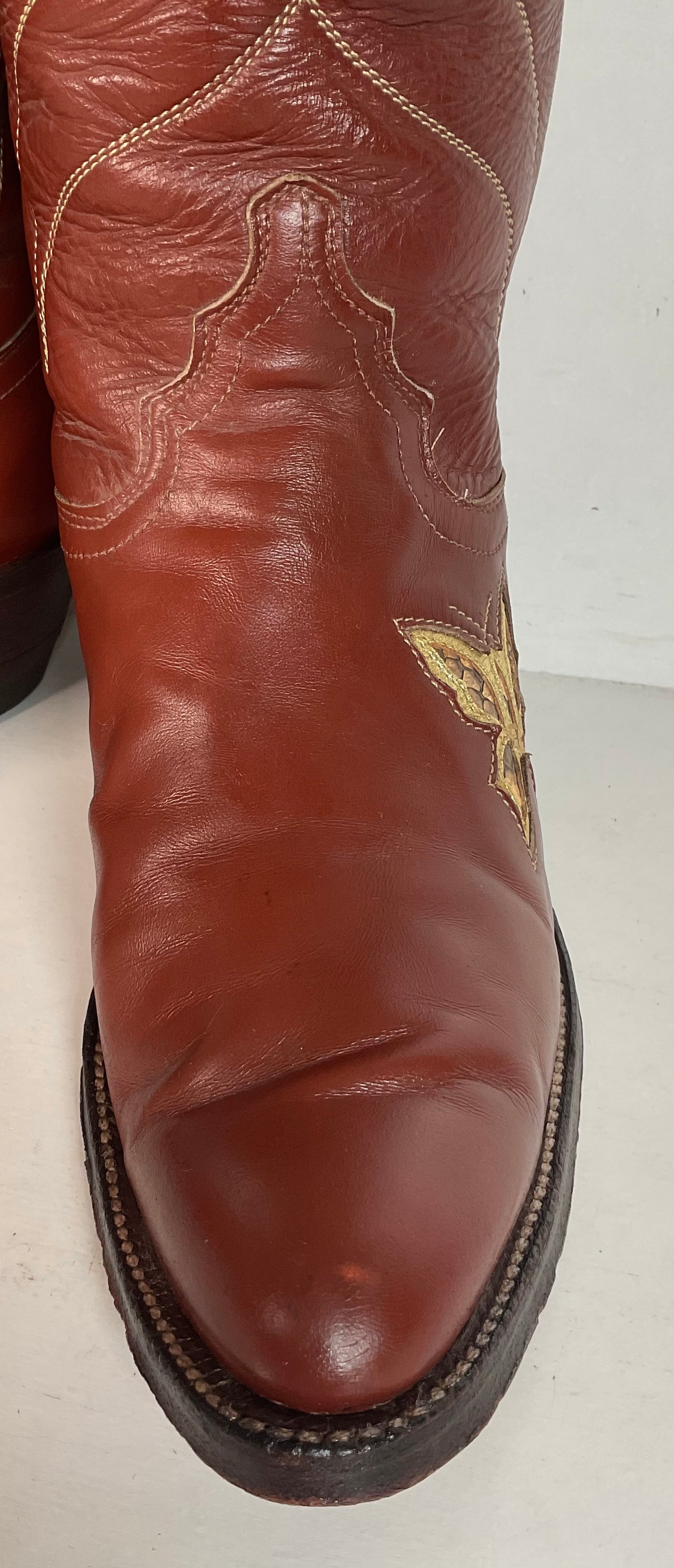 Vintage Justin Tall Butterfly Inlay Cowgirl Boots 6.5 C Snakeskin 70s