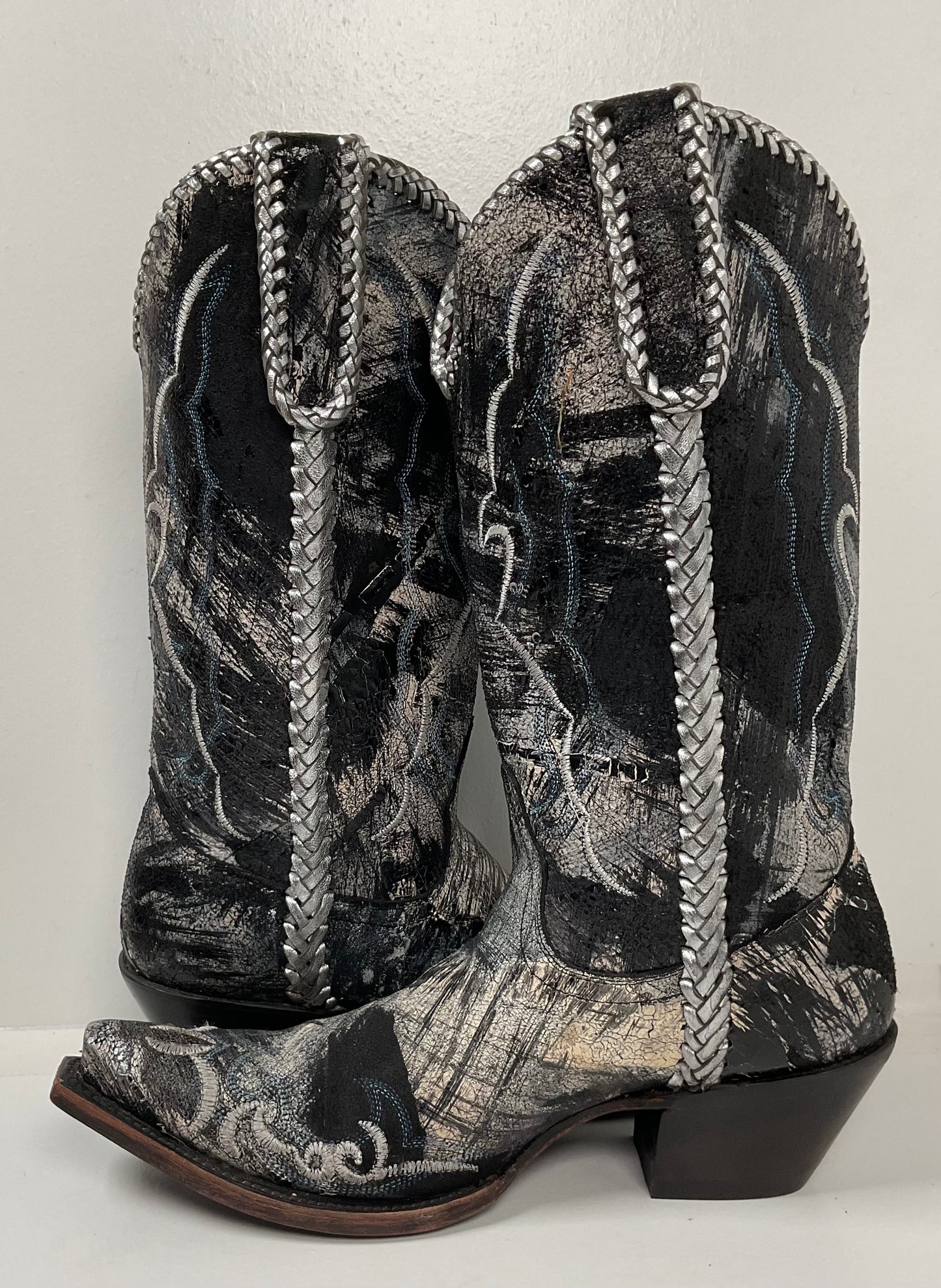 Lucchese Bootmaker Crazy Horse Cowgirl Boots 8 B Distressed Metallic Leather