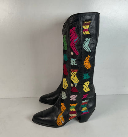 Tony Lama’s Hyer Cowgirl Boots 8 C Southwestern Aztec Woven Inlays