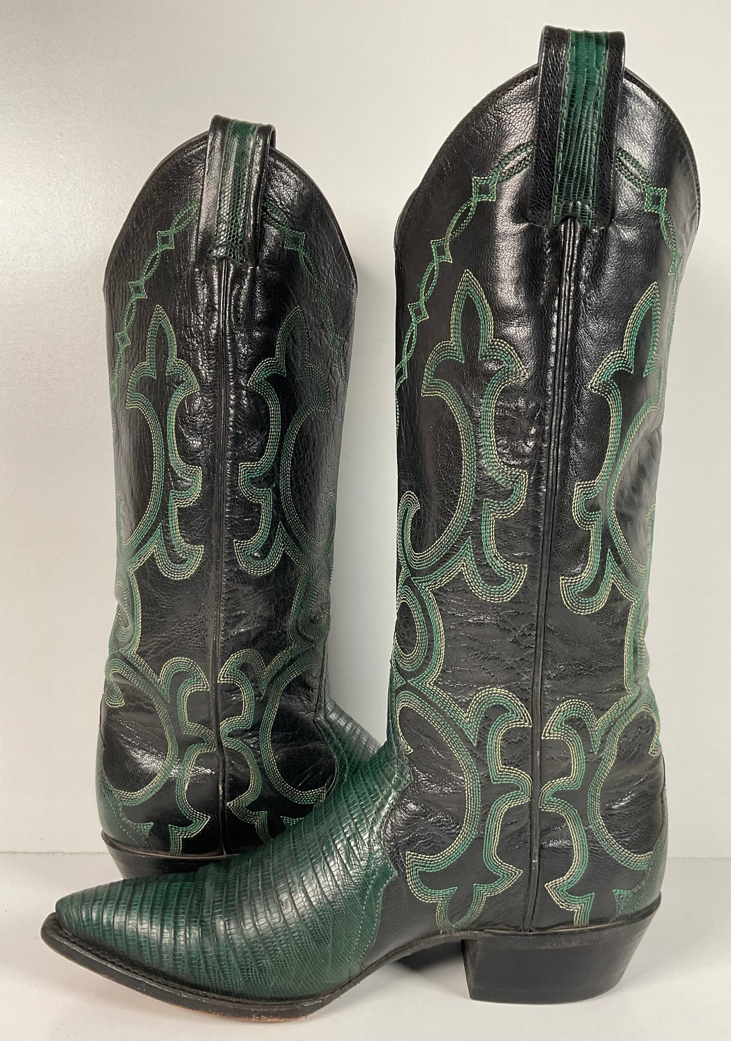 Vintage Larry Mahan Emerald Green Cowgirl Boots 7.5 B Lizard Vamp Triad