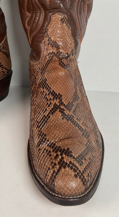 Vintage Tony Lama Python Snakeskin Cowboy Boots | USA Made | Gold Label | 10.5 D