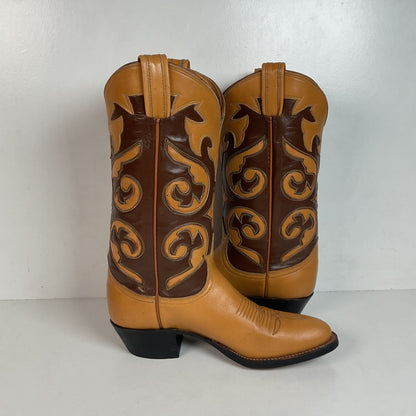1960s Tony Lama Parade Cowboy Boots Men’s 6 B | Women’s 7 Tooled Inlay