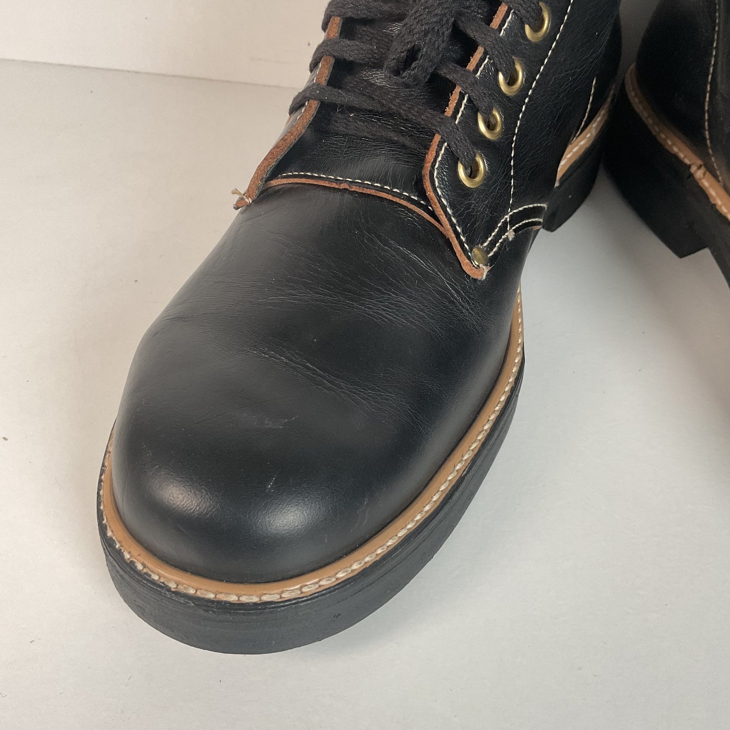 Vintage Men’s Black Leather Ankle Boots Size 9 Plain Toe 1960s