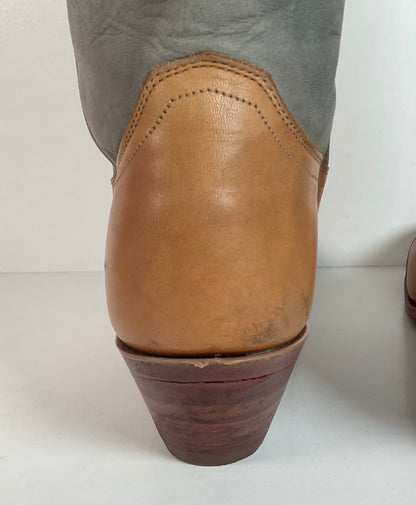 Vintage Justin Women’s Flower Cowgirl Boots | Tooled Inlay | USA Made | 8 B