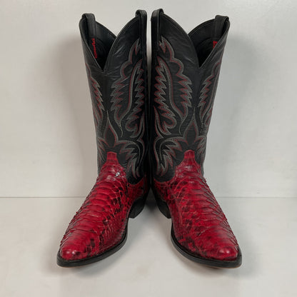 Vintage Laredo Ruby Red Python Snakeskin Cowboy Boots 8 D USA Made Back Cut