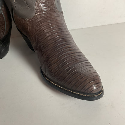 Vintage J Chisholm Grey Tall Cowgirl Boots 8 M Lizard Vamp USA Made