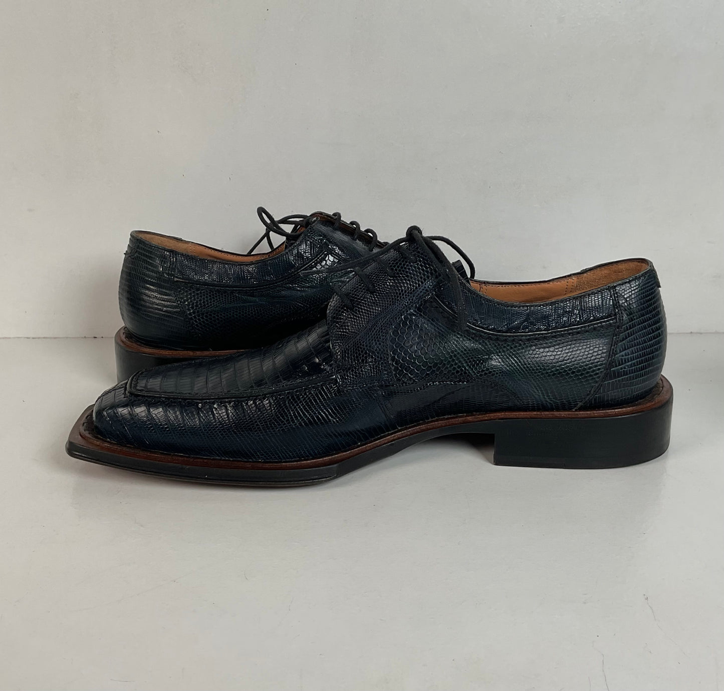 Mezlan Platinum Lizard Derby Loafers 9 M Dark Blue