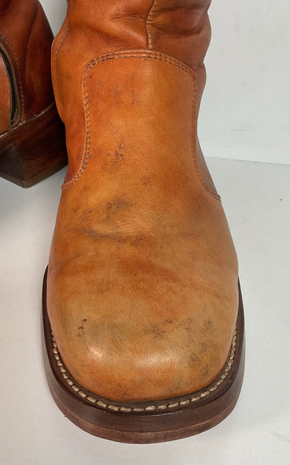 Vintage 60s Frye Chunky Campus Boots 11.5 D Black Label Recraft Thrashed