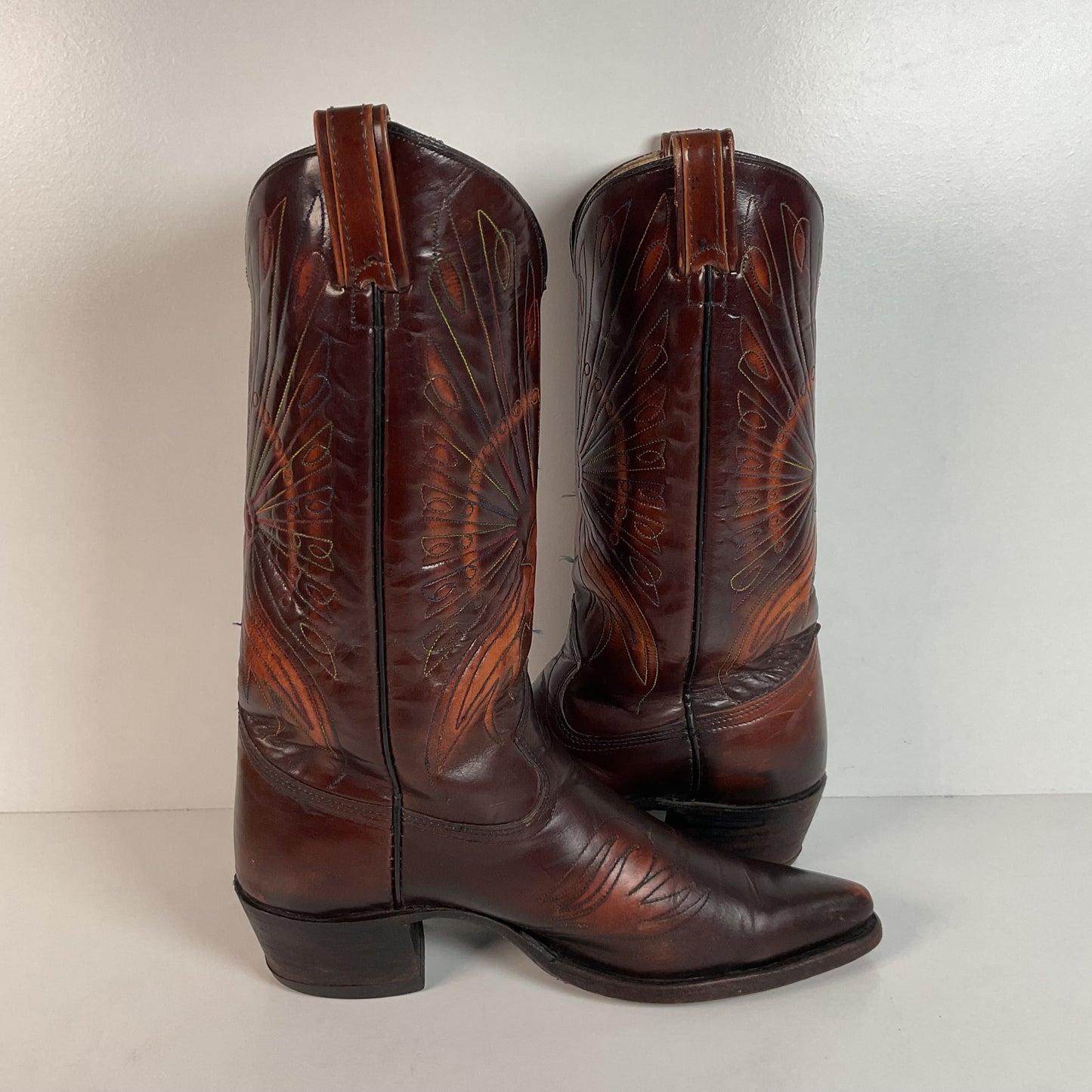 Vintage Texas Thunderbird Cowboy Boots | Rainbow Peacock | USA Made | 70s | 10 D
