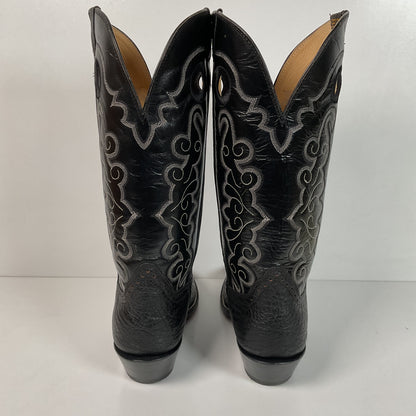 Hondo Black Bull Hide Buckaroo Boots 9 EE Cowboy Punchy