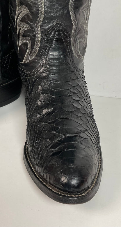 Vintage Nocona Black Boa Snakeskin Cowboy Boots 9 D Old Black Label Back Cut