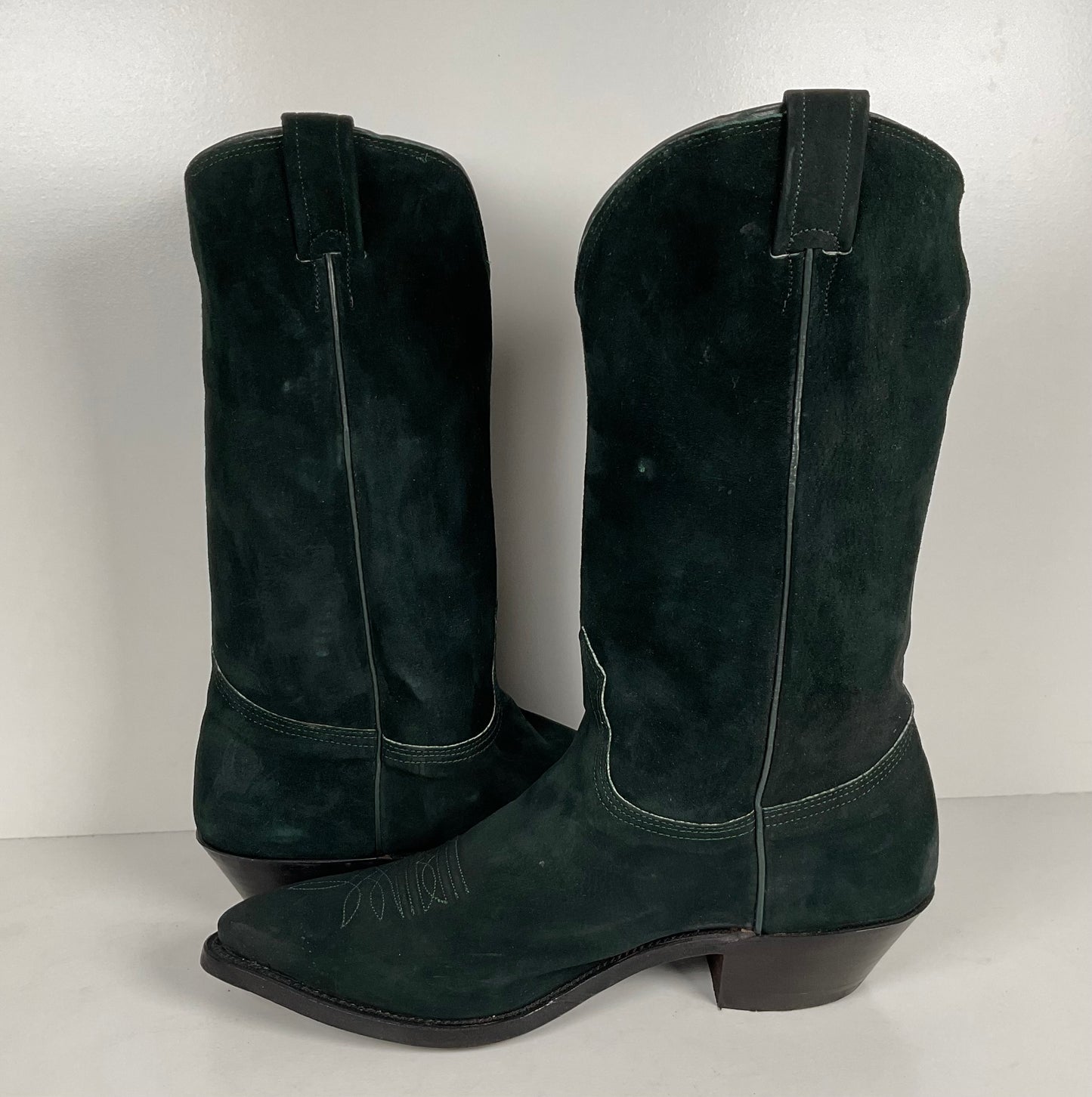 Vintage Nocona Wild Boar Cowboy Boots | Pig Skin Suede | Emerald Green | Men’s 11.5 E