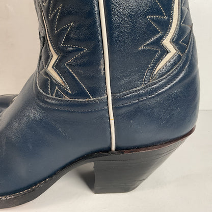 Vintage Tony Lama Blue Tooled Cowboy Boots Men’s 7 D | Women’s 8 Gold Label