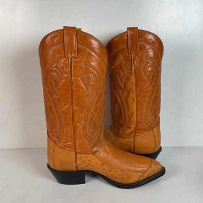 Tony Lama Butterscotch Ostrich Cowboy Boots 8 EE Exotic USA Made