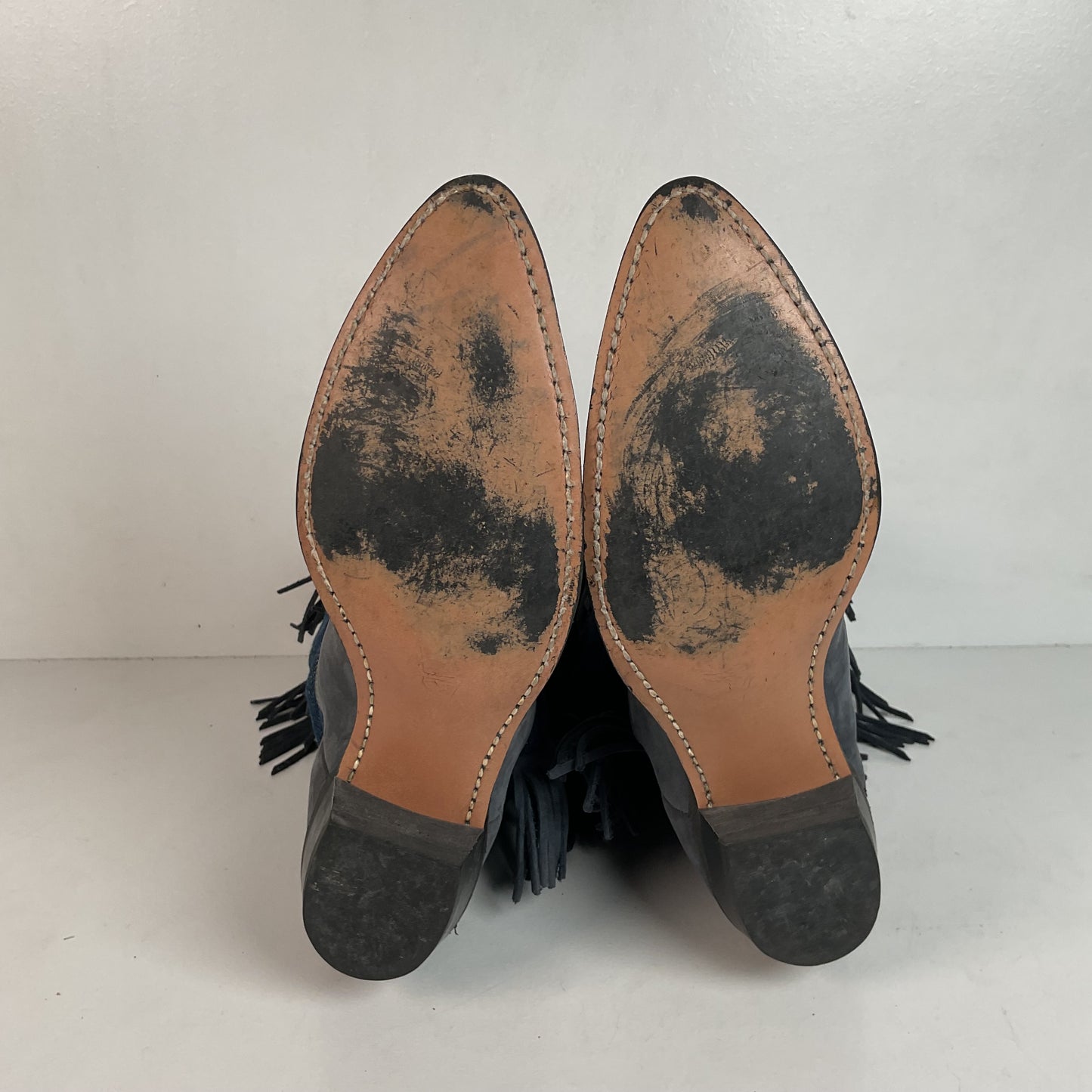 Vintage Wrangler Denim Fringe Cowgirl Boots 8.5 M USA Made Shorty