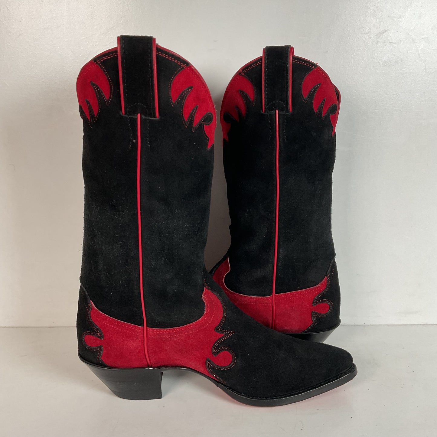 Vintage Justin Rough Out Suede Cowgirl Boots 8 B USA Tooled Overlay Recrafted