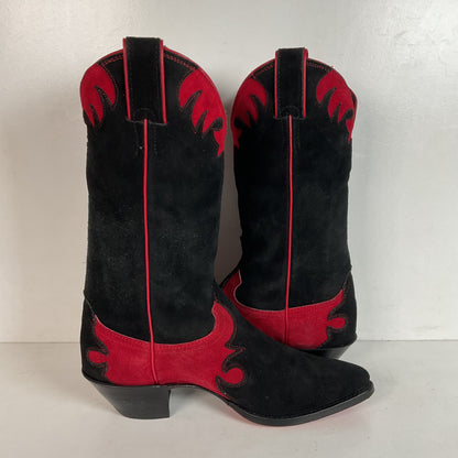 Vintage Justin Rough Out Suede Cowgirl Boots 8 B USA Tooled Overlay Recrafted