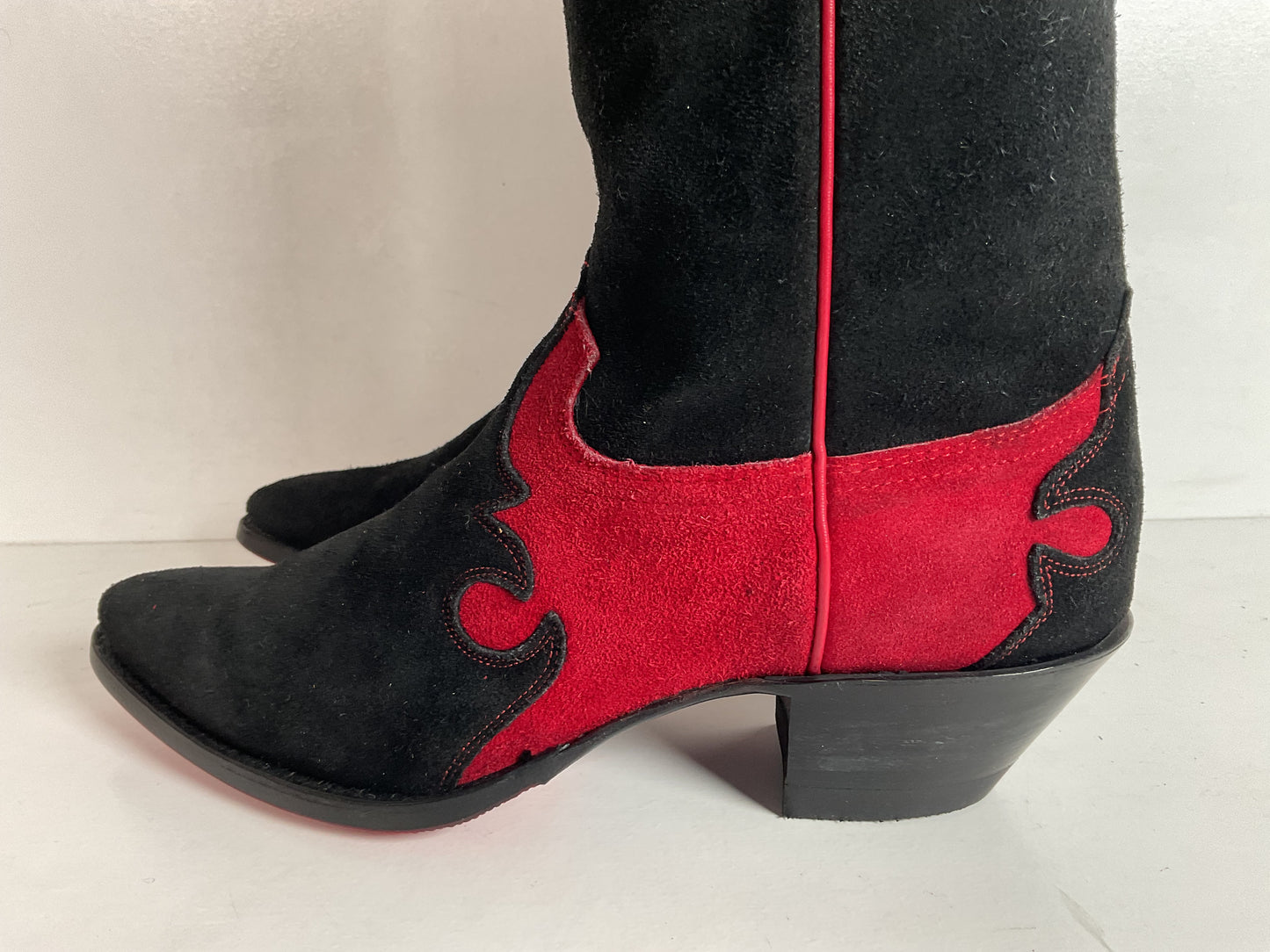 Vintage Justin Rough Out Suede Cowgirl Boots 8 B USA Tooled Overlay Recrafted