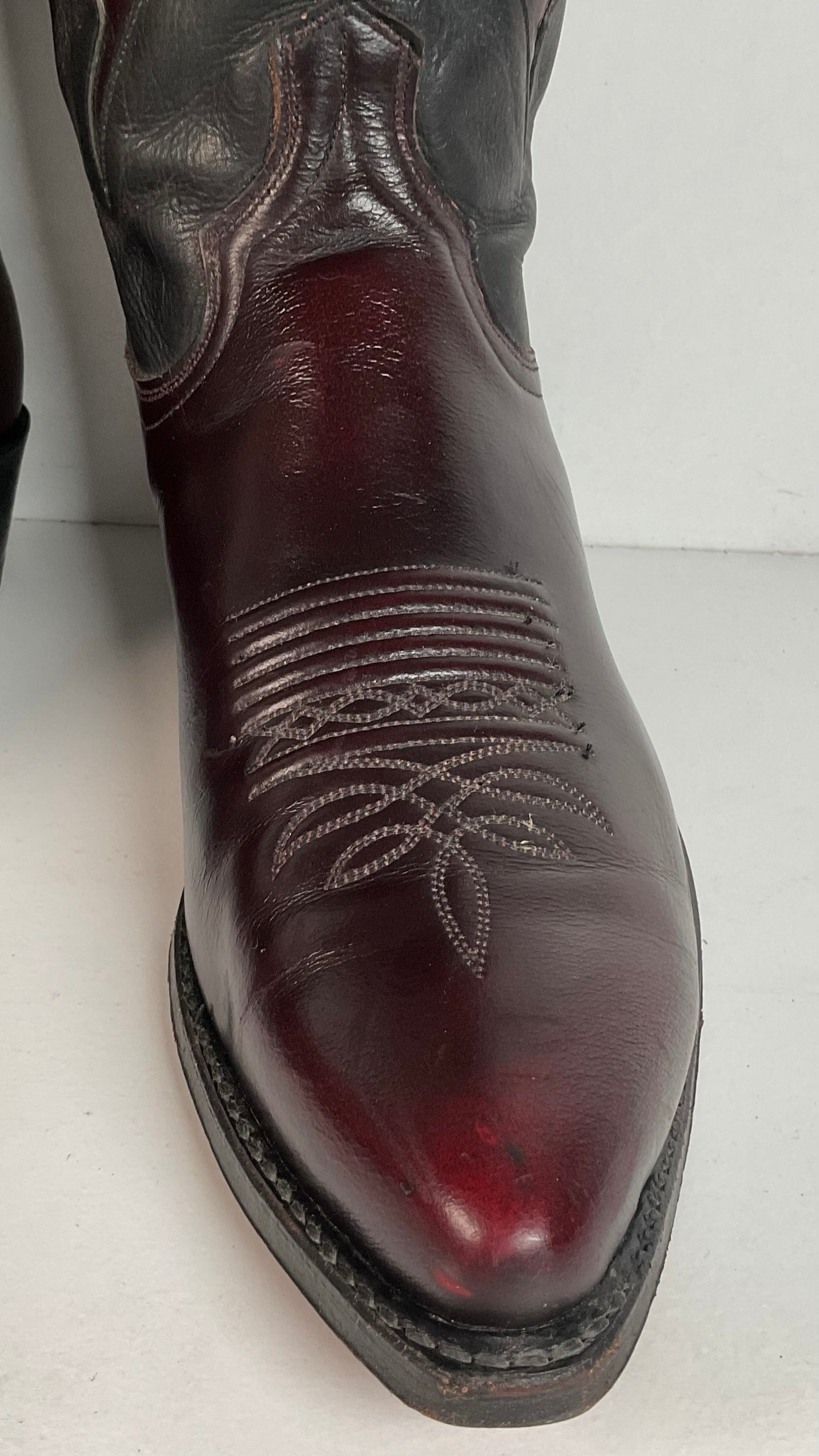 Vintage Dan Post Black Cherry Cowboy Boots — Tooled Inlay — 11 D