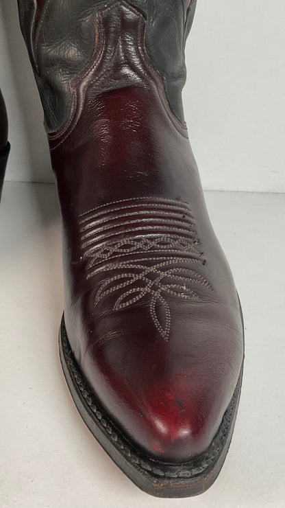 Vintage Dan Post Black Cherry Cowboy Boots — Tooled Inlay — 11 D
