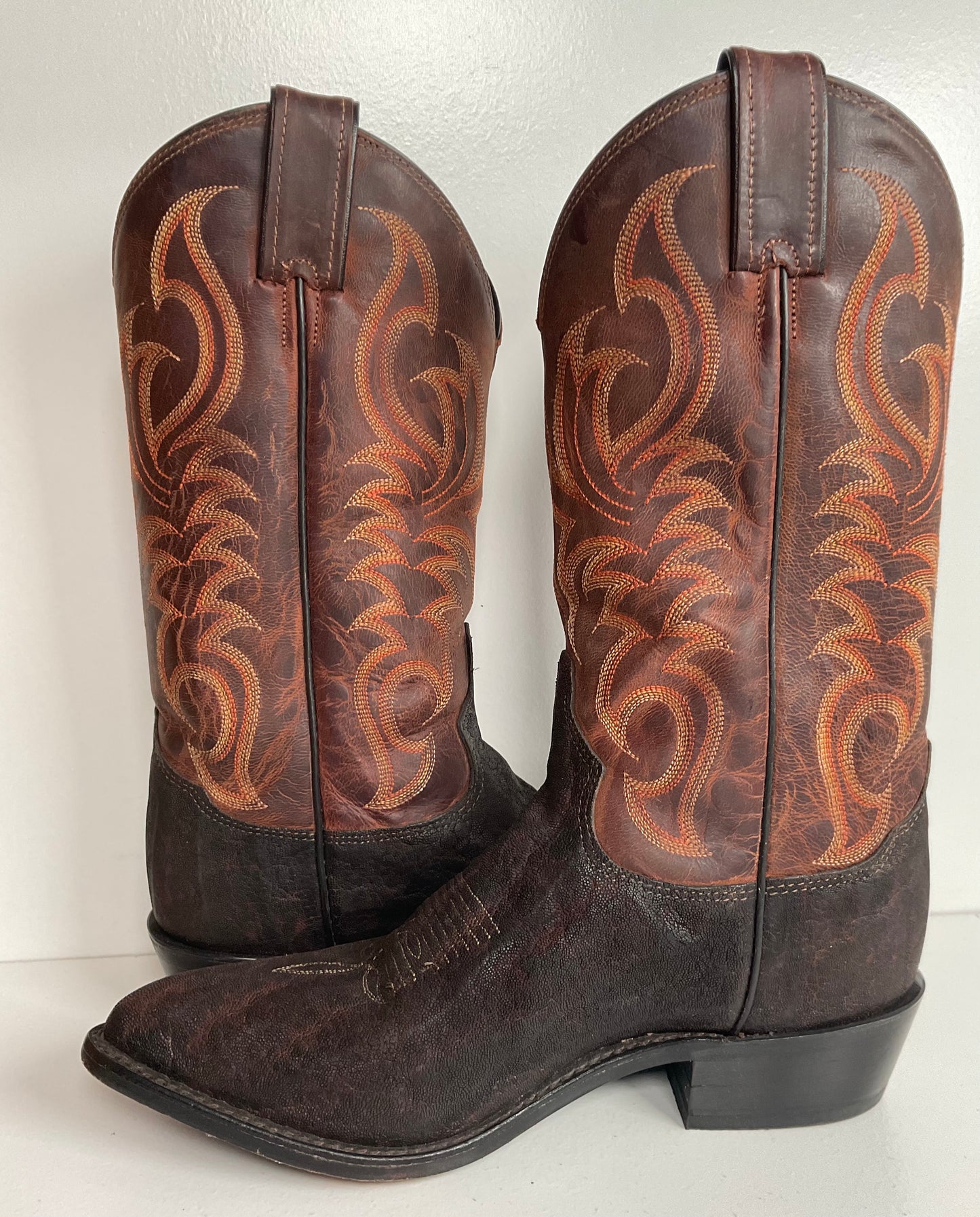 Tony Lama Men’s Vintage Chocolate Elephant Cowboy Boots 8.5 D Goat Top Exotic