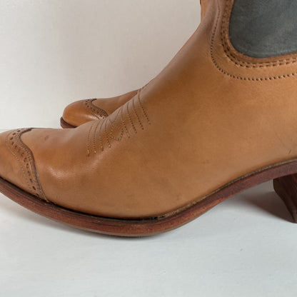 Vintage Justin Women’s Flower Cowgirl Boots | Tooled Inlay | USA Made | 8 B