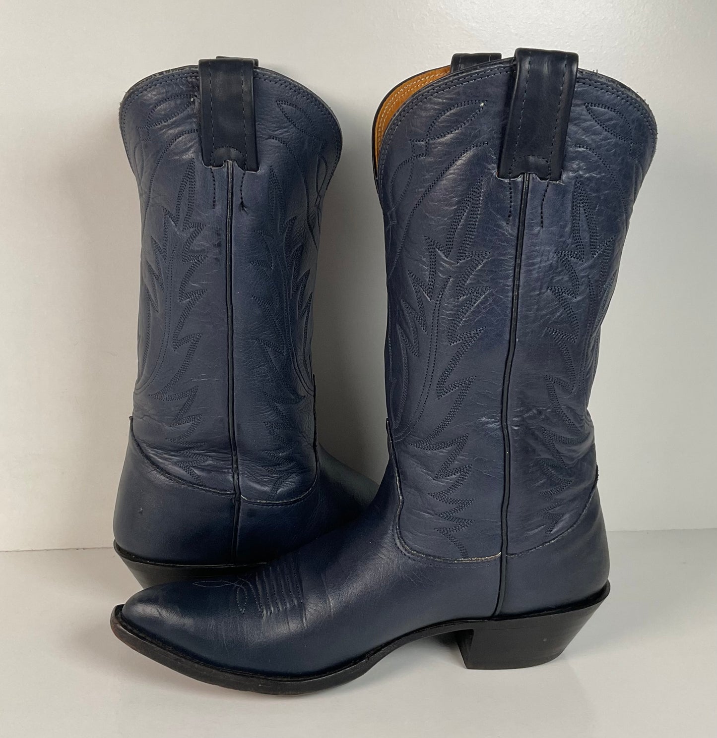 Vintage Nocona Deertan Cowboy Boots | USA Made | Blue | Men’s 7.5 | Women’s 8.5