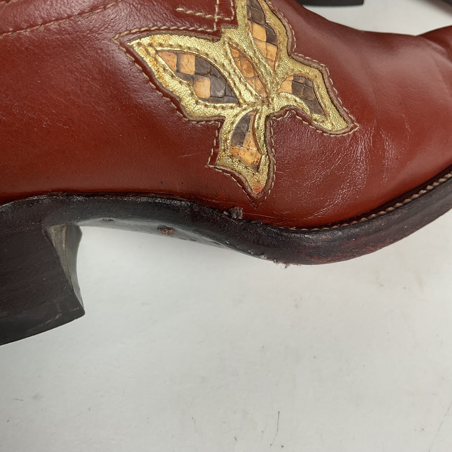 Vintage Justin Tall Butterfly Inlay Cowgirl Boots 6.5 C Snakeskin 70s