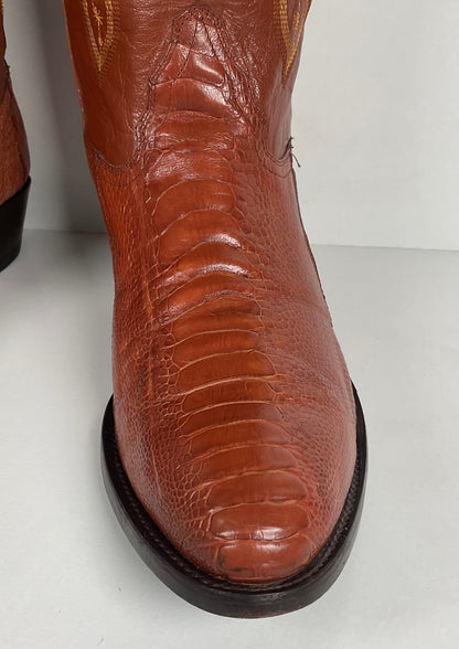 Vintage Longhorn Ostrich Leg Cowboy Boots | Exotic | Tooled Inlays | Men’s 13 D
