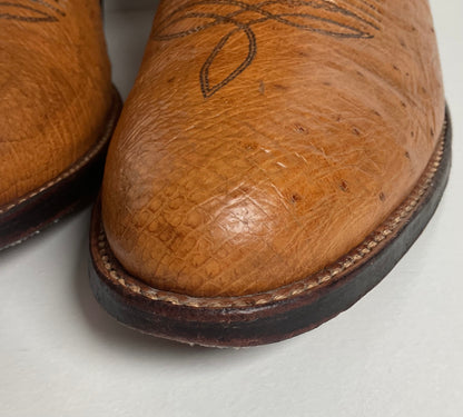 Vintage Dan Post Smooth Ostrich Cowboy Boots | Exotic | Tooled Overlay | 10.5 D