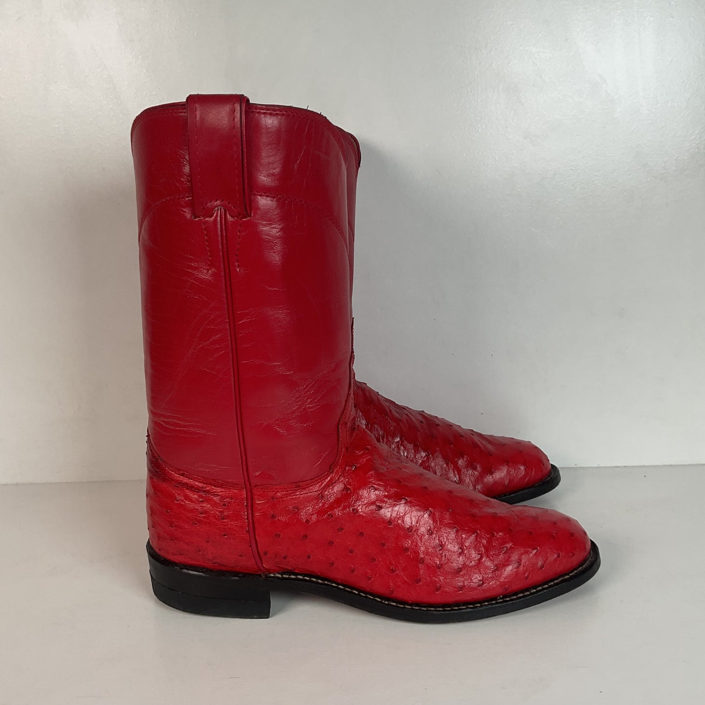 Justin Women’s Ostrich Quill Roper Boots 7 B USA Made Exotic Ruby Red