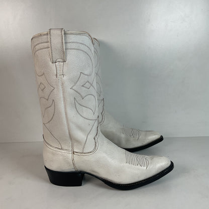 Vintage 1960s Justin White Cowboy Boots Men's 10 B | Women’s 11 Old Fort Worth Label