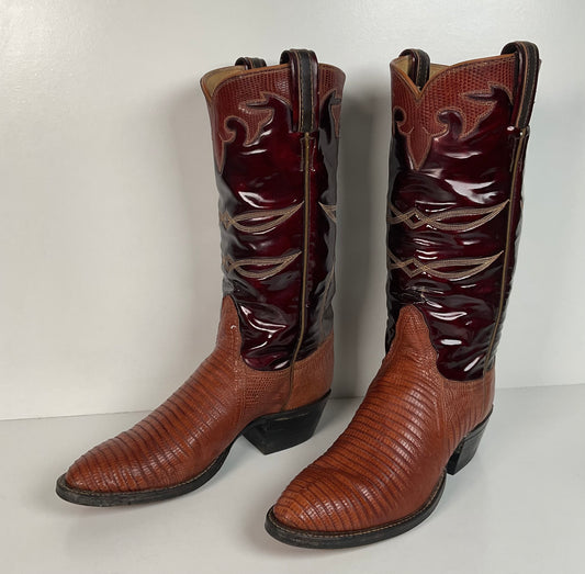 Vintage Tony Lama Teju Lizard Cowgirl Boots | Patent Leather | 6 C | Women’s 7