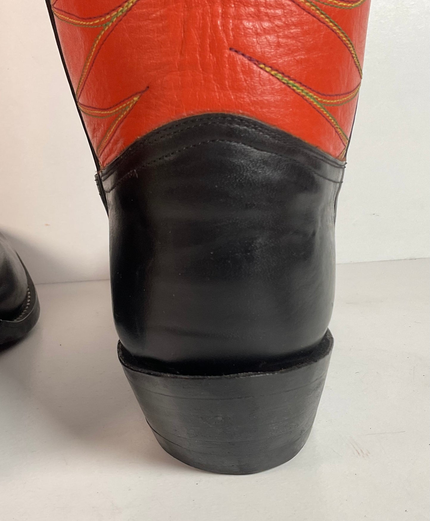 Custom Square Toe Cowboy Boots | Orange Shaft | Black Calf Vamp | Men’s 11 Wide