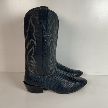 Vintage Nocona Dark Blue Python Cowboy Boots 9 EE Back Cut Snakeskin