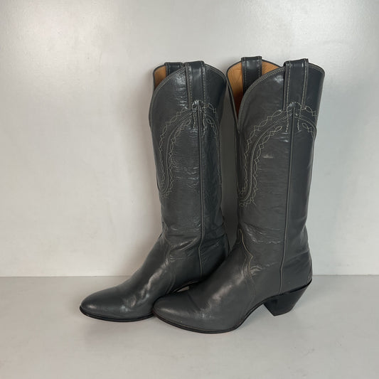 Vintage Justin Tall Grey Cowgirl Boots 7 B USA Made