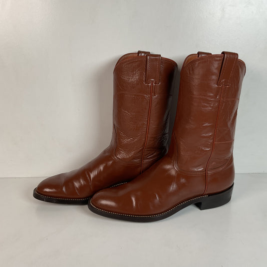Vintage Nocona Brown Leather Roper Boots 8.5 E USA Made Western 60s 70s
