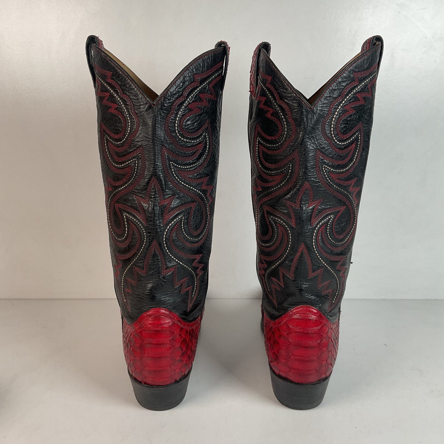 Vintage Larry Mahan Cherry Red Python Snakeskin Cowboy Boots 9.5 D Back Cut